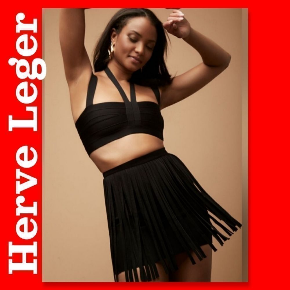 Herve Leger Fringe Mini Skirt in Black